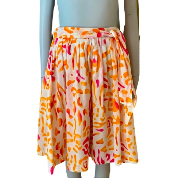Central Park West Dresses & Skirts - PICNIC BY CPW 100% Cotton Pleated Skirt Orange & Bright Pink Abstract Print